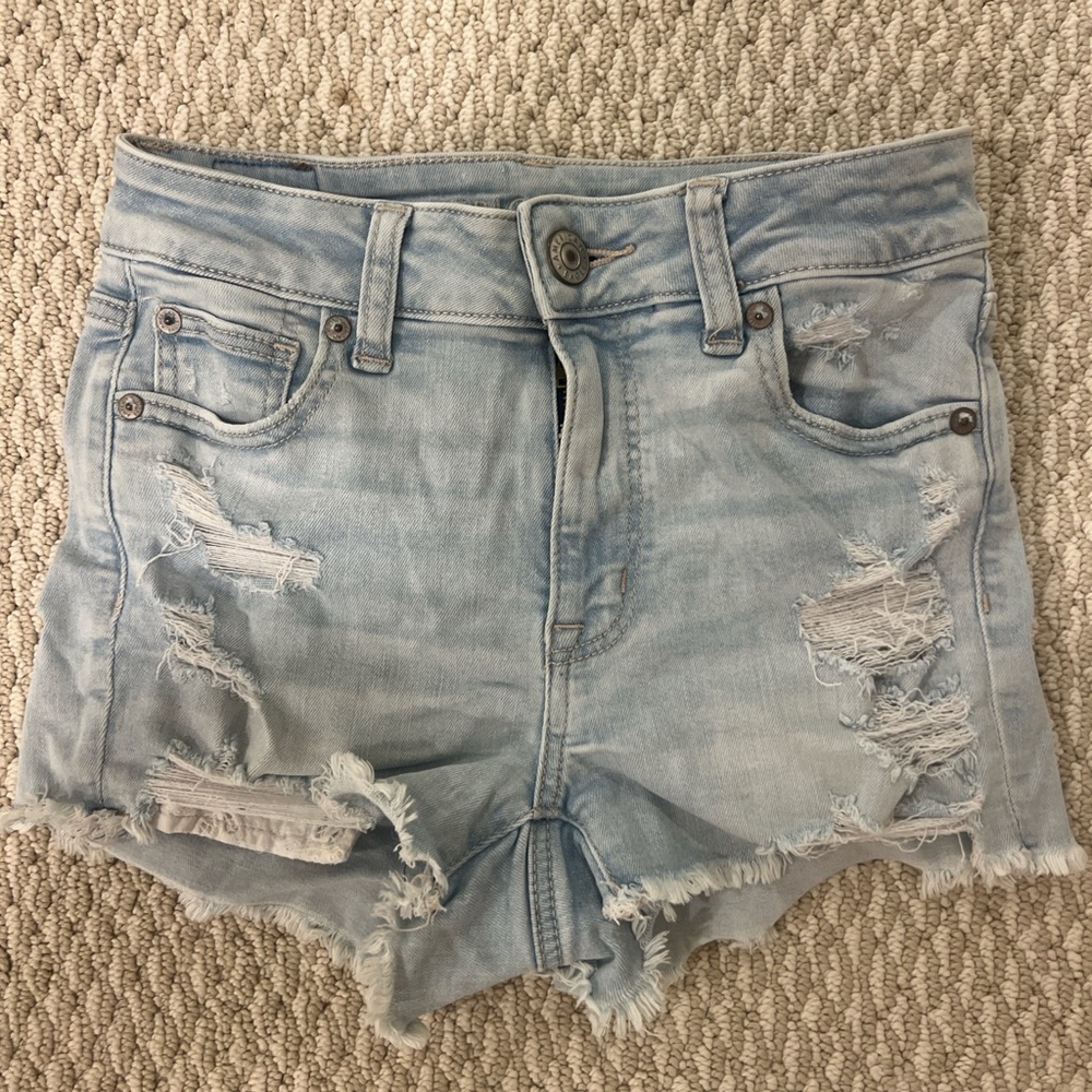 American Eagle Outfitters Light Blue Ripped Jean Shorts